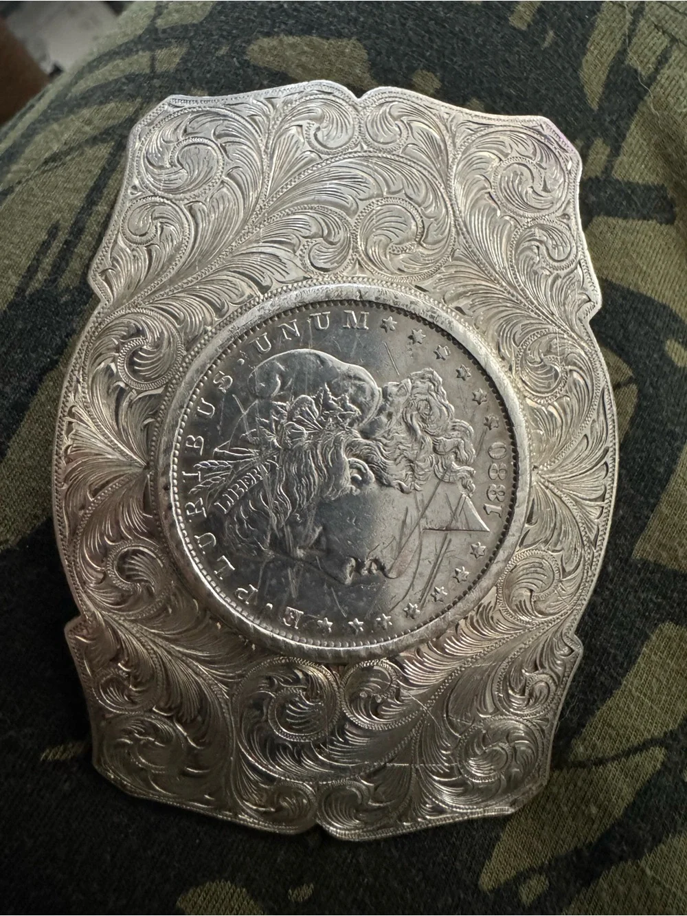 Rare Wade’s Silversmith Reno Sterling Silver 1880 Morgan Dollar Western Buckle